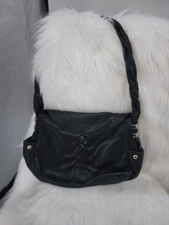 b. makowsky Handbags - B. Makowsky hobo/shoulder bag, Black Leather, Ruched Front, Braided Strap